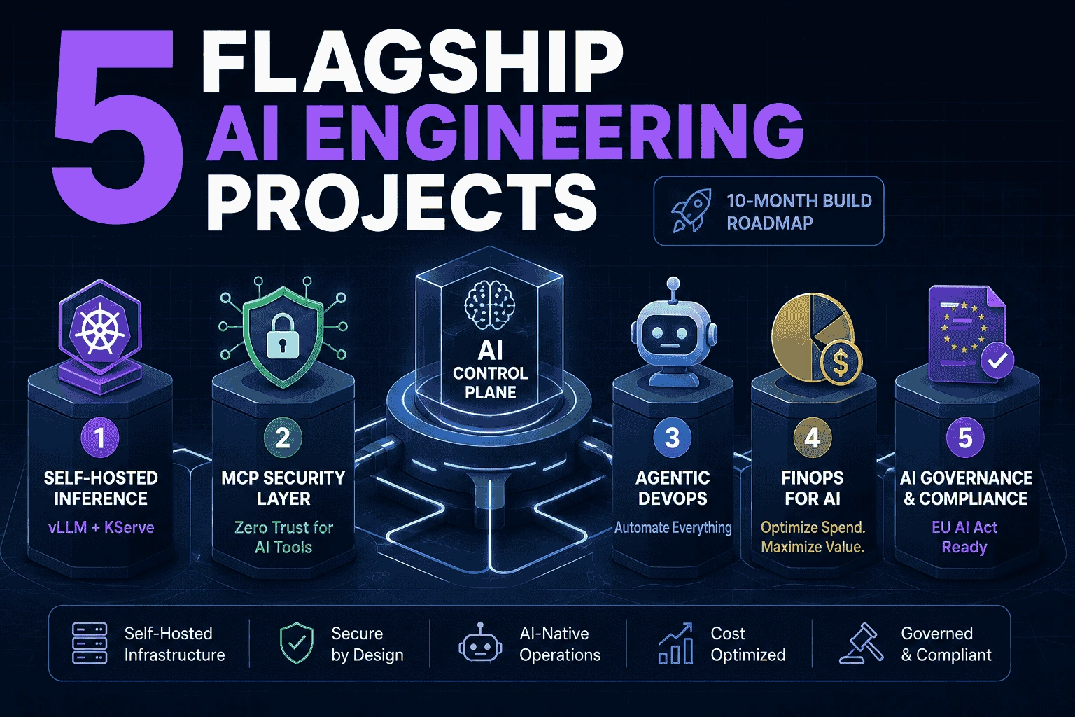 Architectural blueprint connecting five core pillars of an enterprise AI control plane.